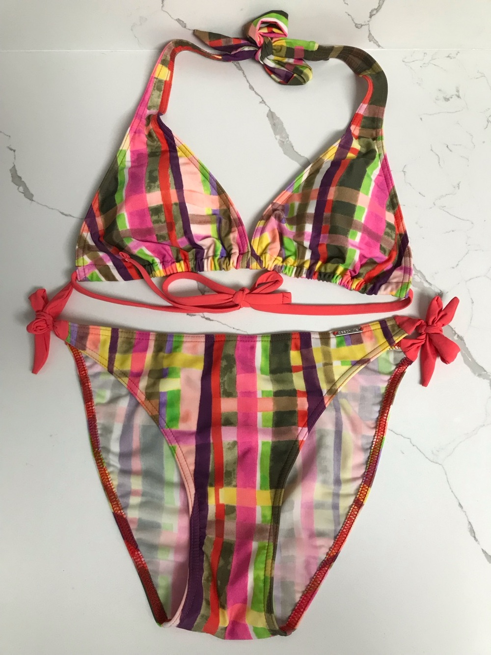 Beach Life Colorful Plaid Tie-Side Bikini Set S/M
